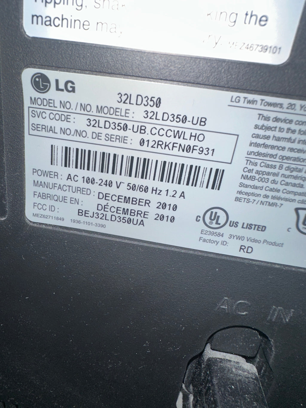 32” LG TV
