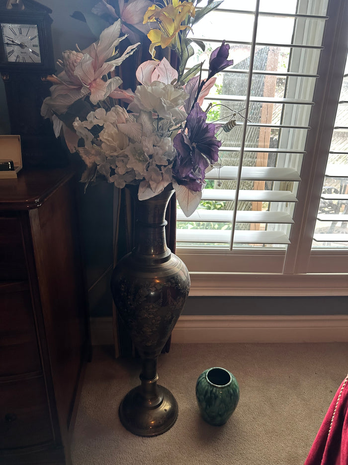 Etched Brass Floor Vase