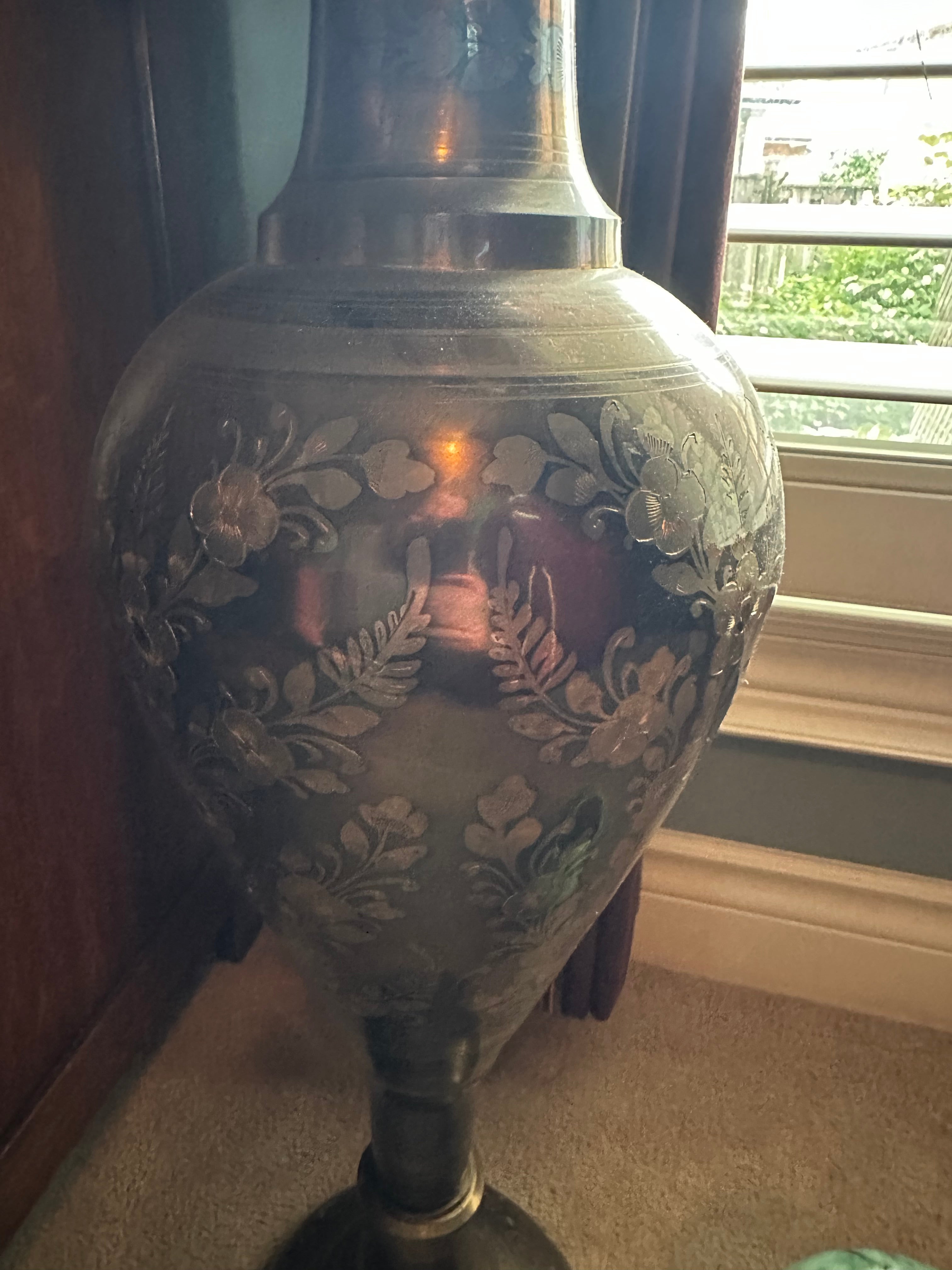 Etched Brass Floor Vase
