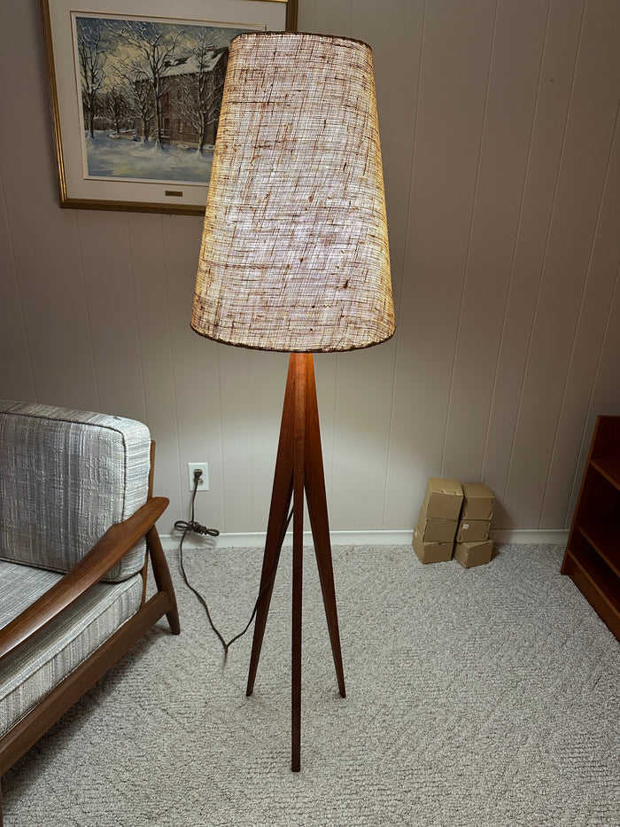 MCM Teak Tripod Lamp
