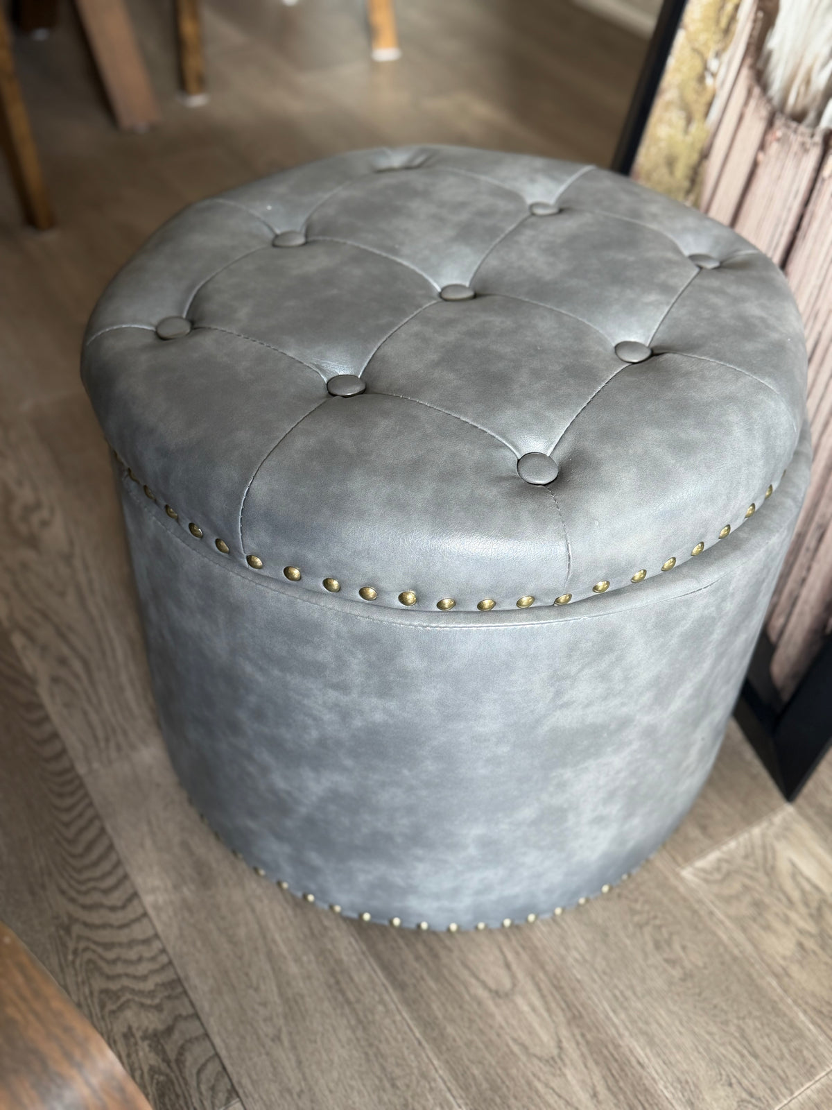 Round Grey Ottoman