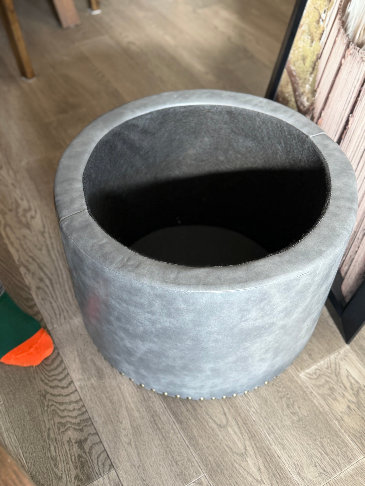 Round Grey Ottoman